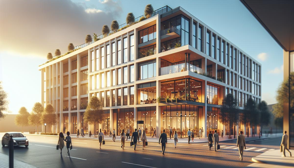 Современное коммерческое здание в Грузии на фоне города