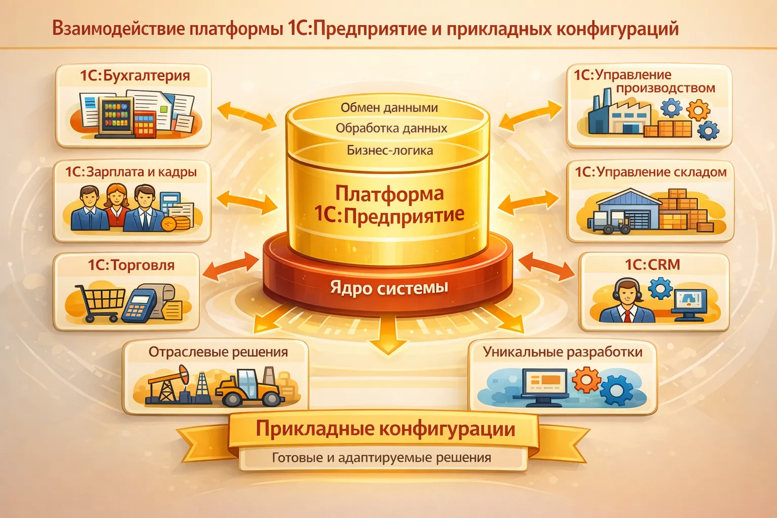Схема взаимодействия платформы 1С:Предприятие и прикладных конфигураций
