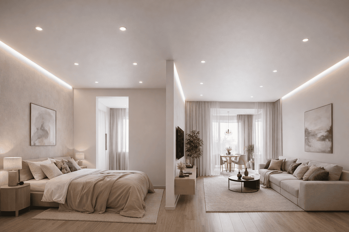 натяжной потолок с точечными светильниками с точечными светильниками