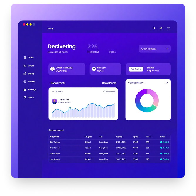 Интерфейс личного кабинета клиента с отслеживанием заказов и бонусами