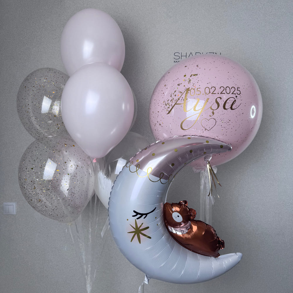 Оформление на выписку для девочки с шаром и надписью