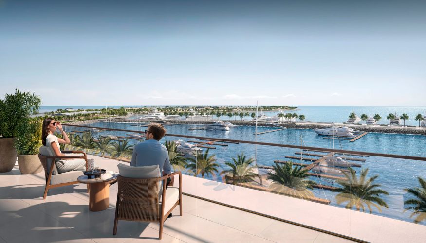 Luxurious terrace at Marina Views in Mina Rashid, Dubai, with seaview