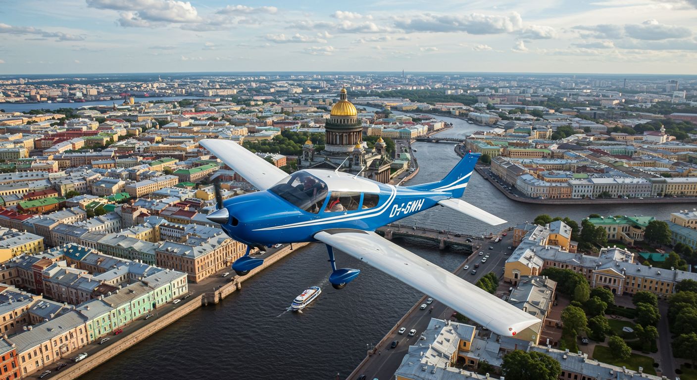 Полет на самолете над Петербургом
