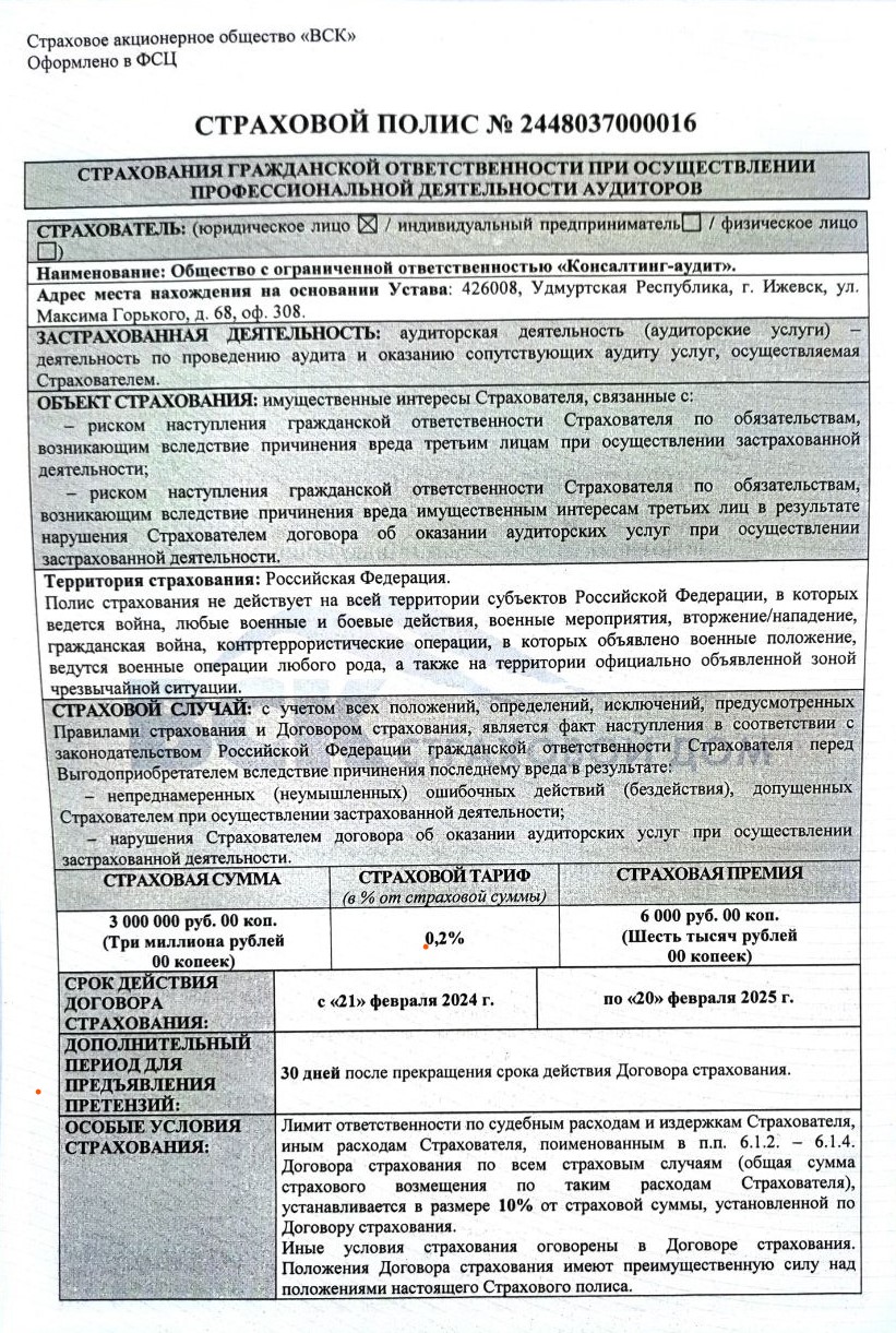 страховой полис консалтинг-аудит