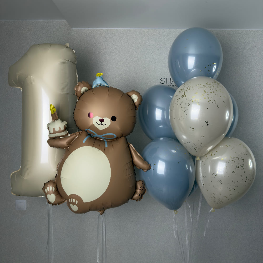 Шары для мальчика на 1 годик с Мишкой