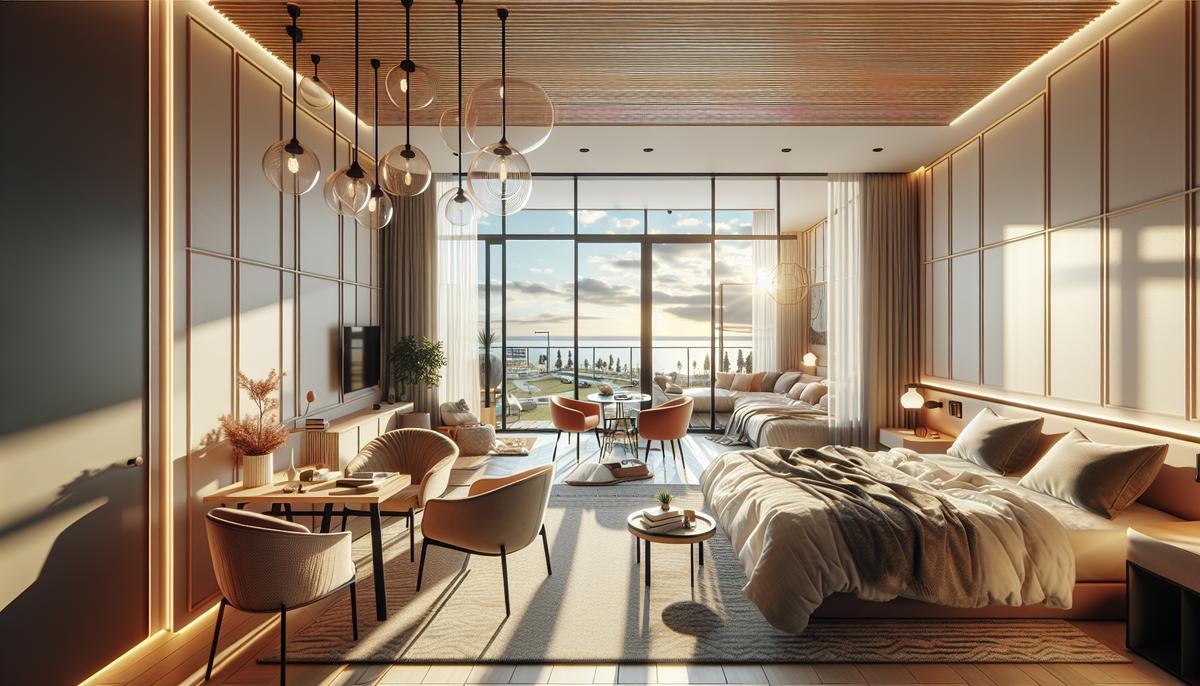 Интерьер современной студии с видом на море в Батуми