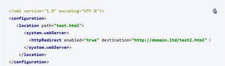 Пример настройки редиректа в web.config