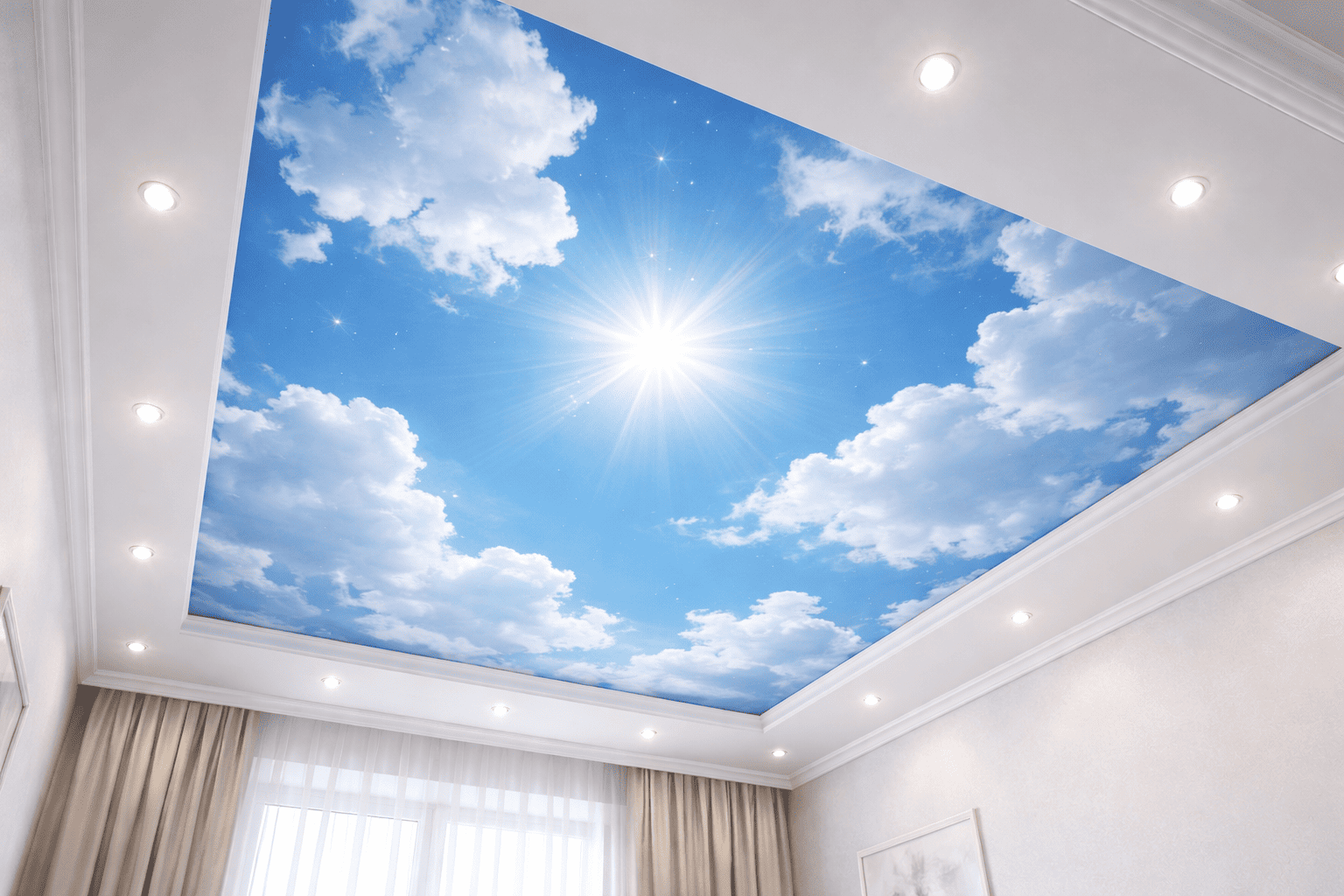 натяжной потолок с точечными светильниками с точечными светильниками