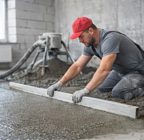 alt="Полусухая стяжка пола для выравнивания основания"