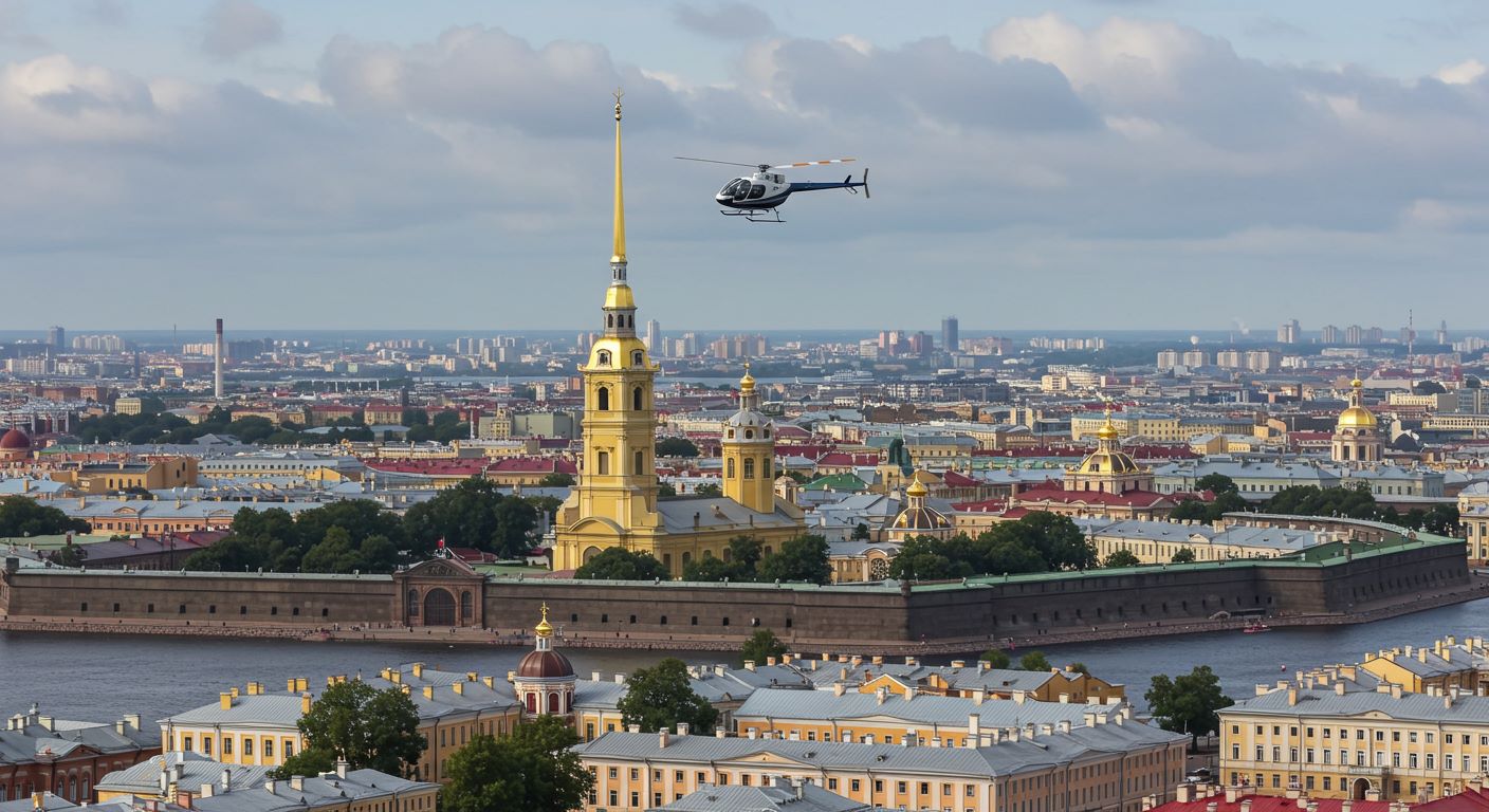 Вертолет в воздухе над Питером