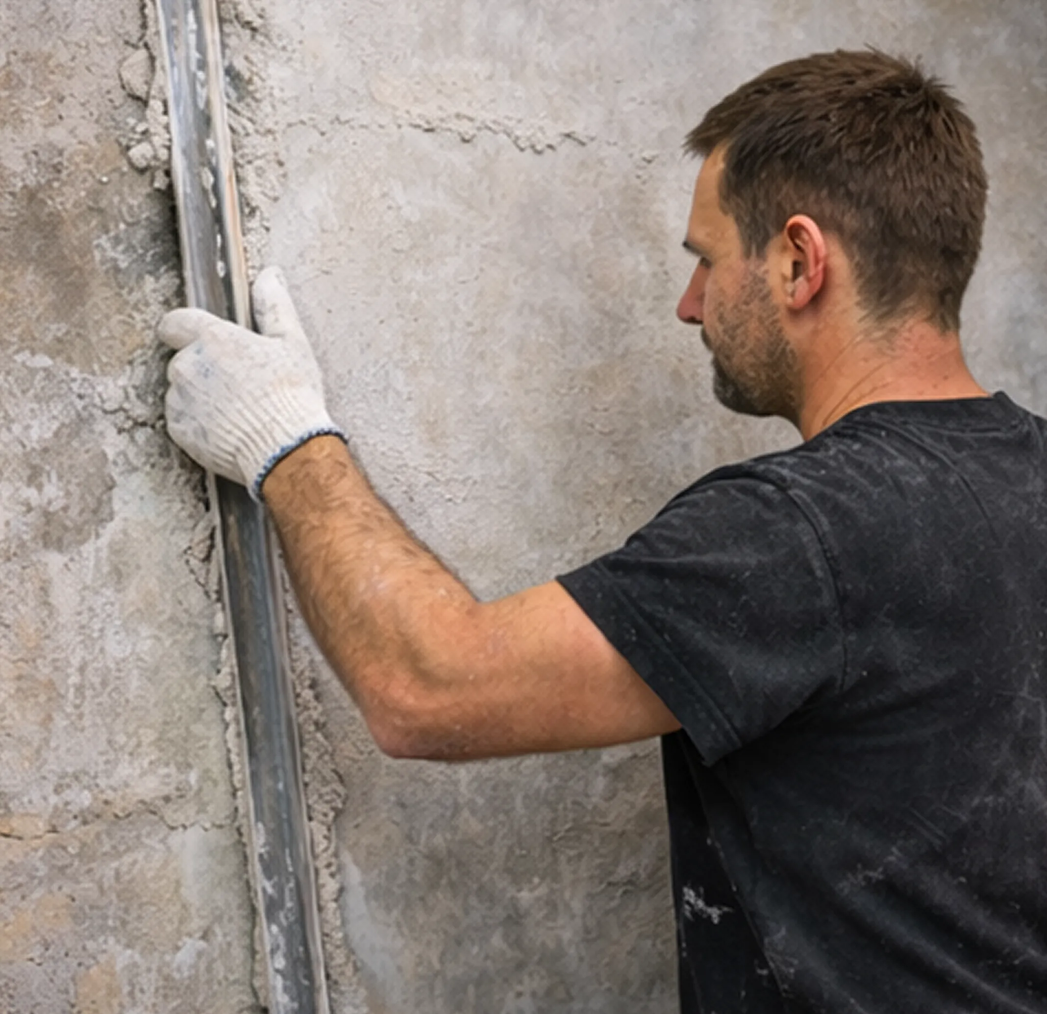 Удаление маяков после механизированной штукатурки стен