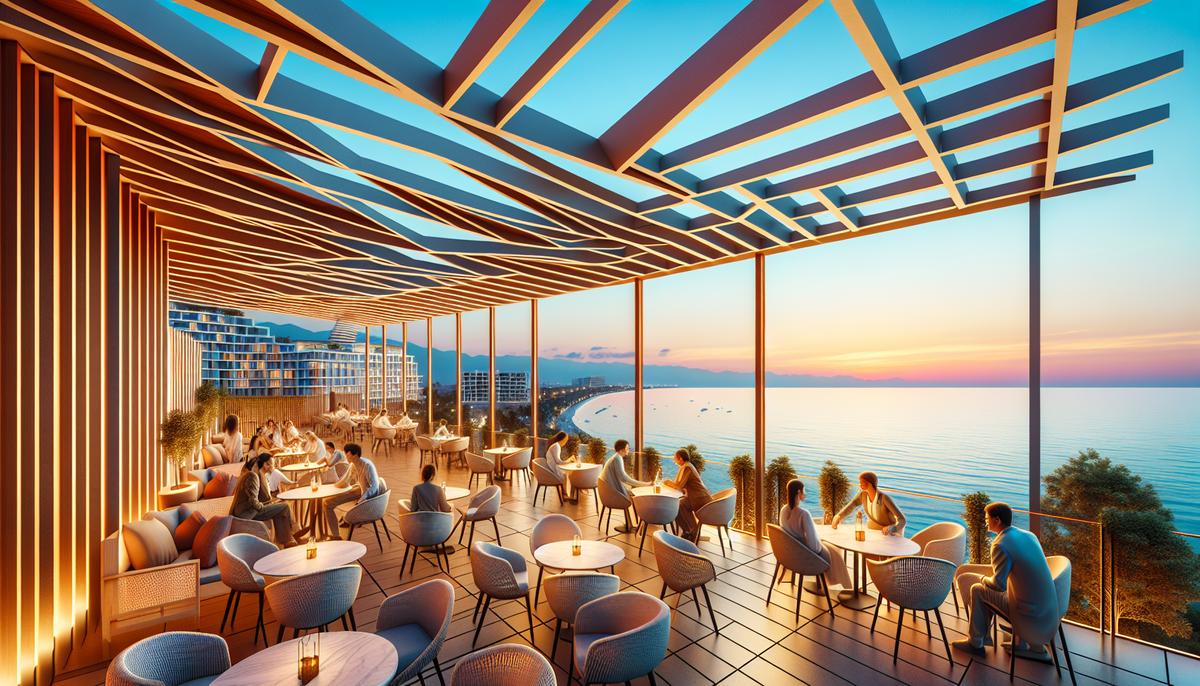 Инвестиции в гостиницы у моря в Батуми Гостиница у берега моря в Батуми, гости наслаждаются видом