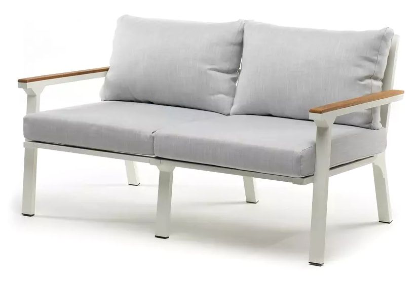 Диван CONCORDE из алюминия двухместный белый отделка массив тика 