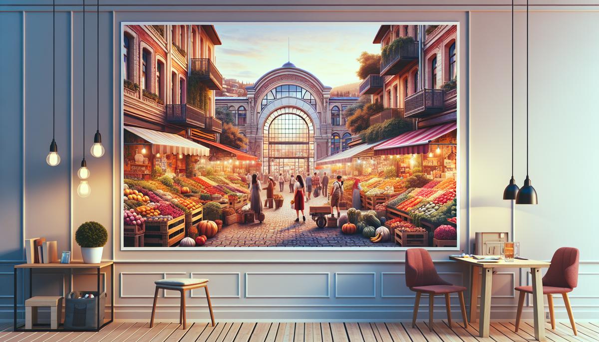 Пакеты с продуктами у прилавка на рынке в Батуми