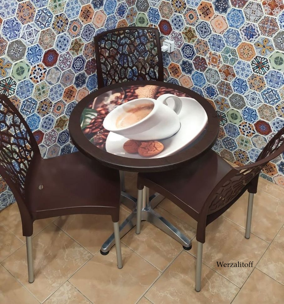 Столешница круглая верзалит белый мрамор для кафе, бара и ресторана