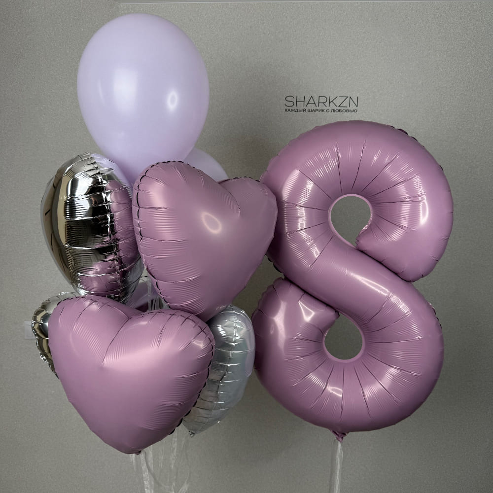 Сиреневая цифра 8 и Связка из 7 шаров