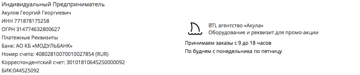 Реквизиты промо-компании по предоставлению шаров с логотипом в г. Саров 