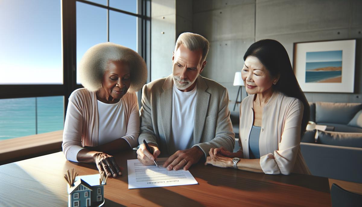 Как оформить пенсионный ВНЖ в Грузии Пенсионер рассматривает документы на фоне карты Грузии и квартиры у моря