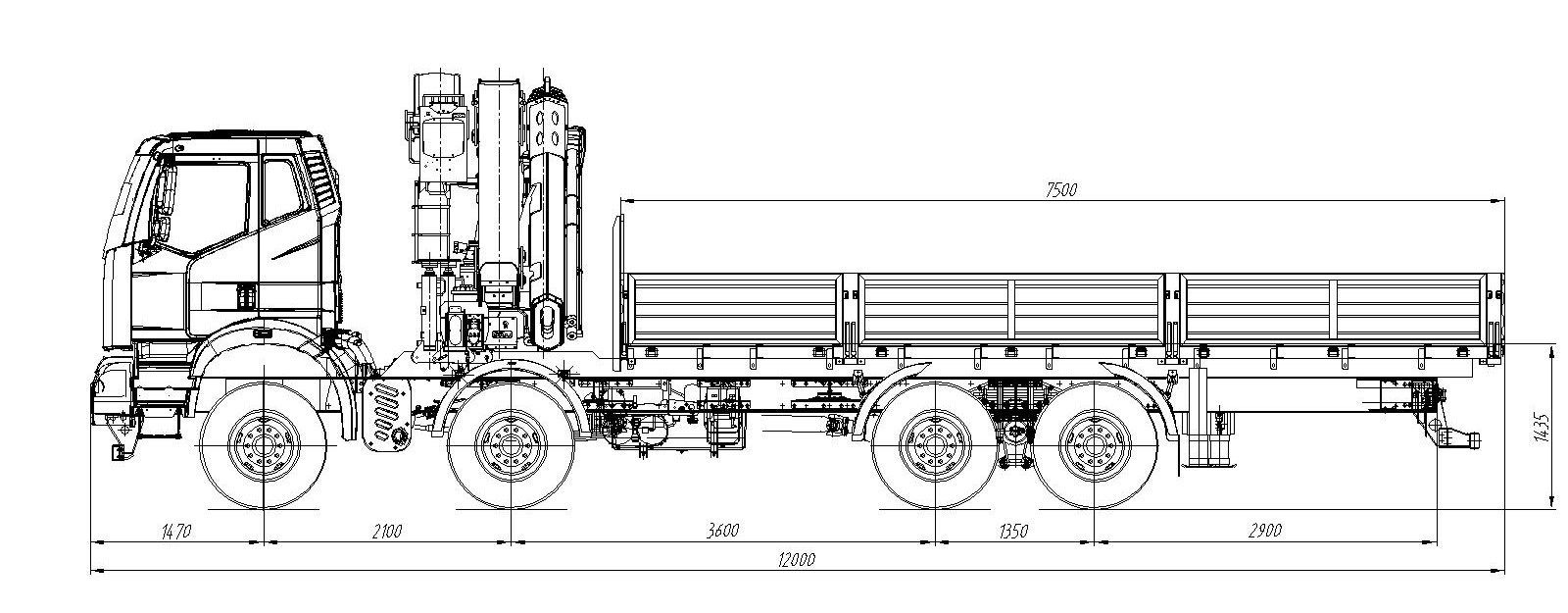 Габаритный чертеж FAW 8х4 с КМУ Sunhunk K-328-4