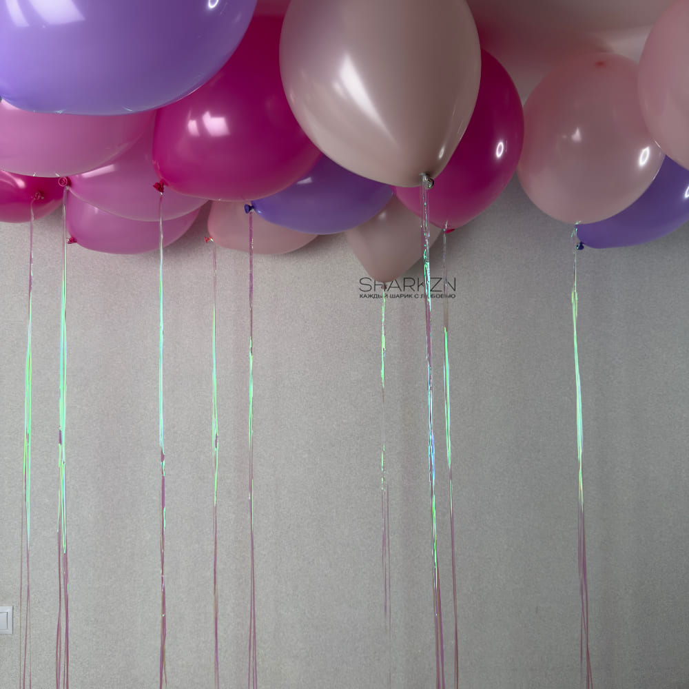 15 воздушных шаров фуксия, фиолетовые, розовые