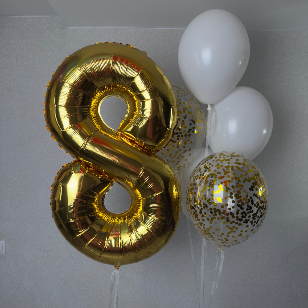 Связка из 5 шаров с золотой цифрой