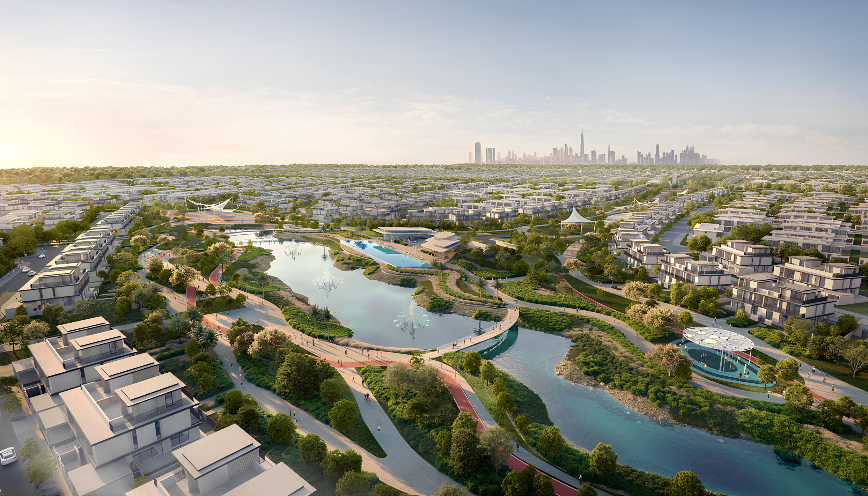 The Heights Country Club & Wellness, Dubai Investments Park, surrounded by greenways and ponds
