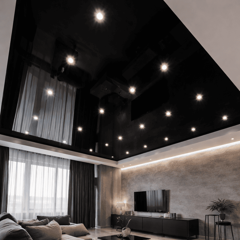натяжной потолок с точечными светильниками с точечными светильниками