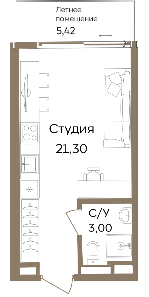 планировка апартаментов с одной спальней в Крыму