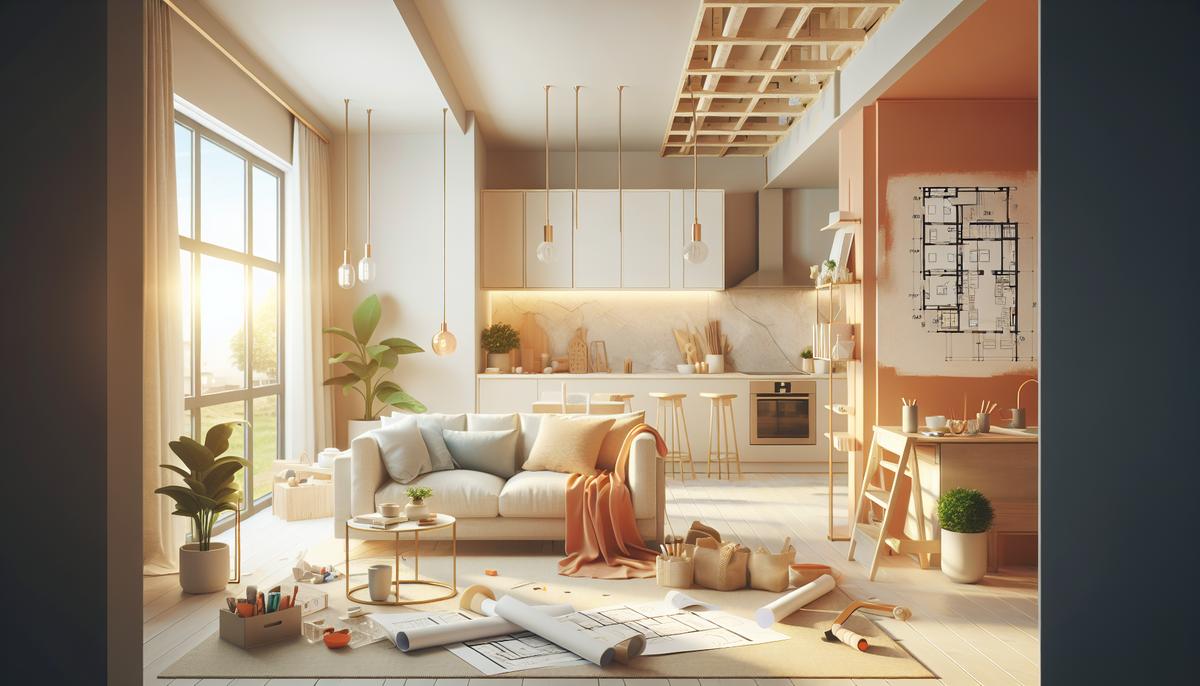 Квартира в черновой отделке с инструментами и планом ремонта