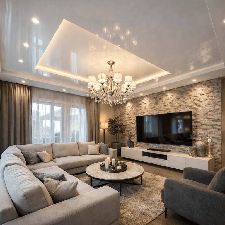 натяжной потолок с точечными светильниками с точечными светильниками