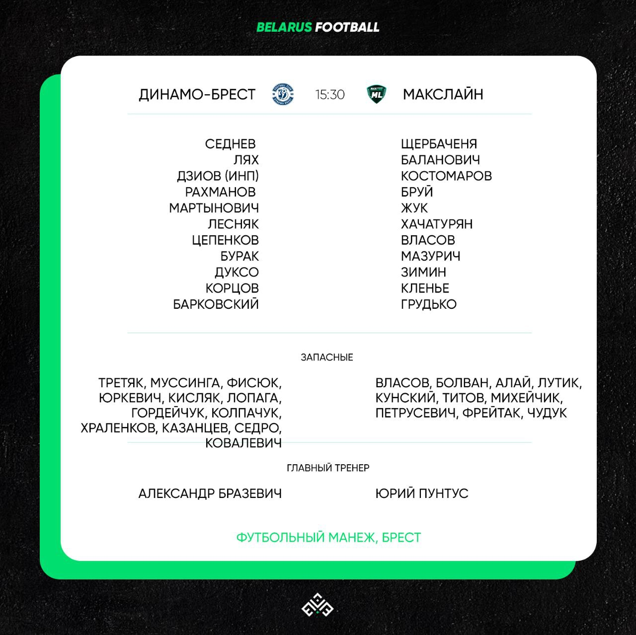 Winter Cup-2024. «Динамо-Брест»  — «Макслайн». Стартовые составы