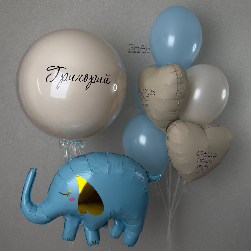 Шары на выписку со слоником и Большим шаром