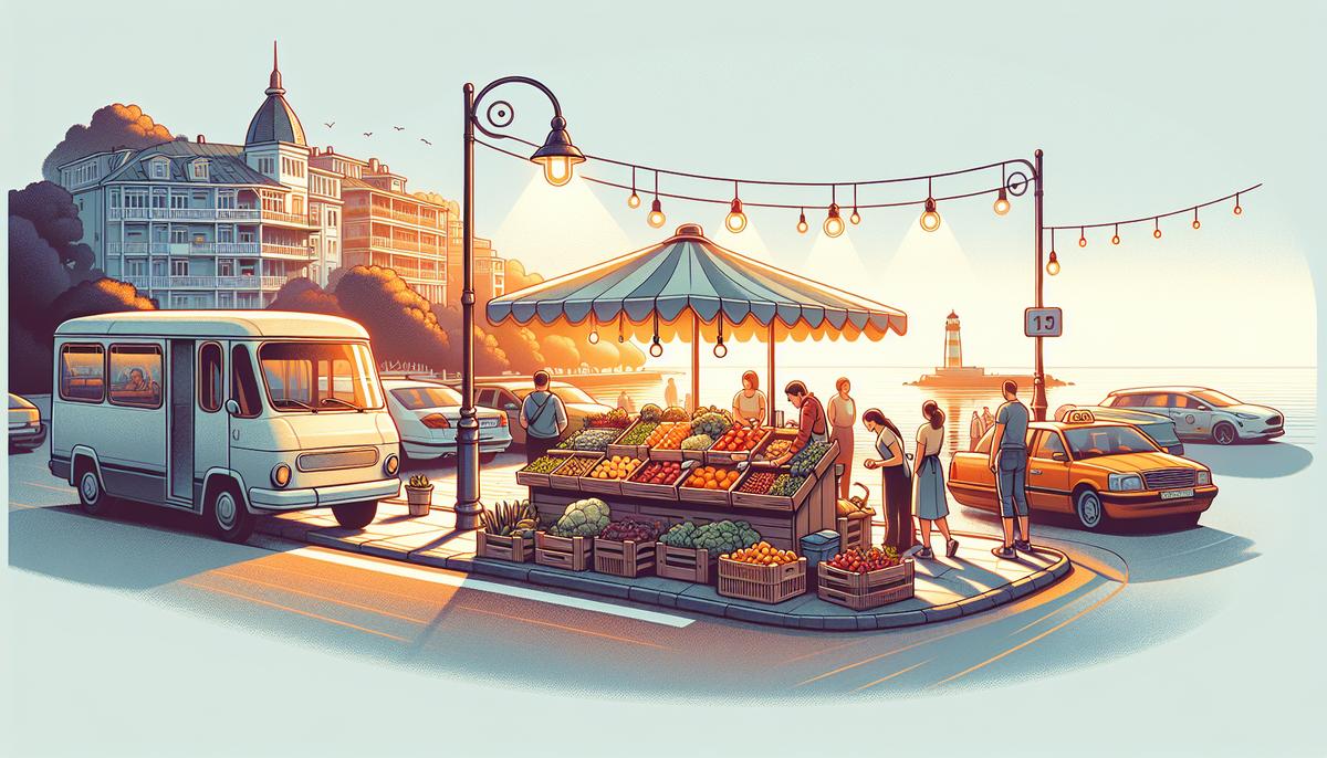 Рынок и городской транспорт в Батуми — продукты, автобусы и городской пейзаж