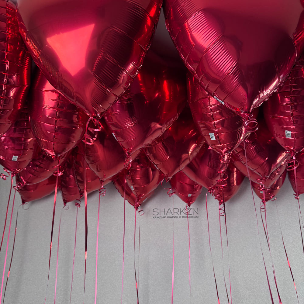 10 фольгированных сердец с гелием