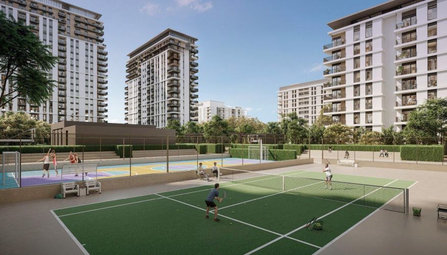 People enjoying the recreation area at Park Lane in Dubai Hills Estate