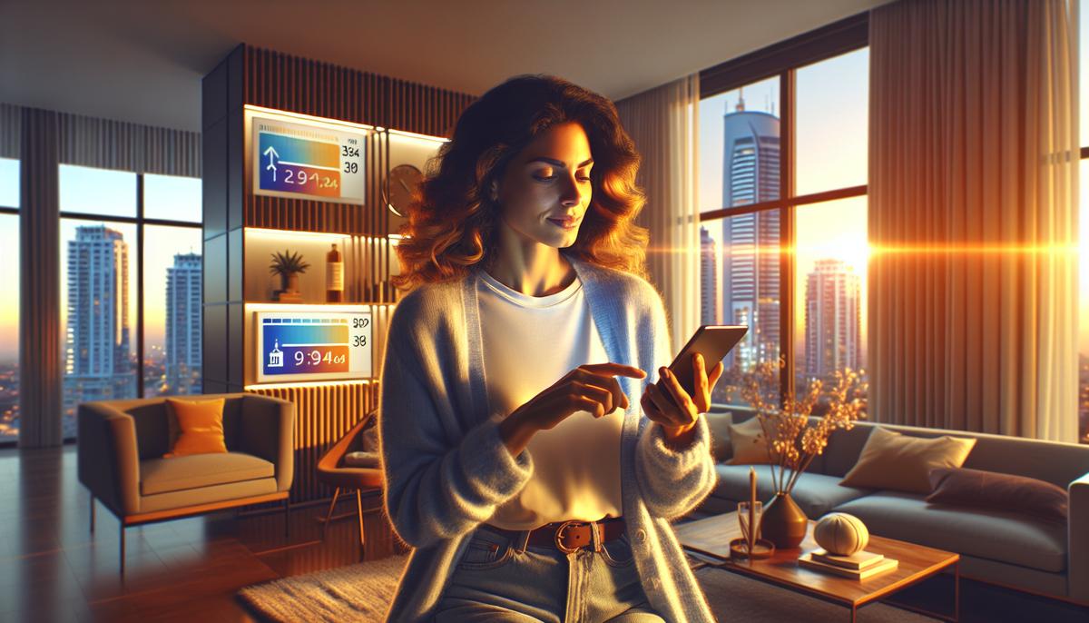 Человек проверяет скорость интернета на смартфоне в квартире в Батуми