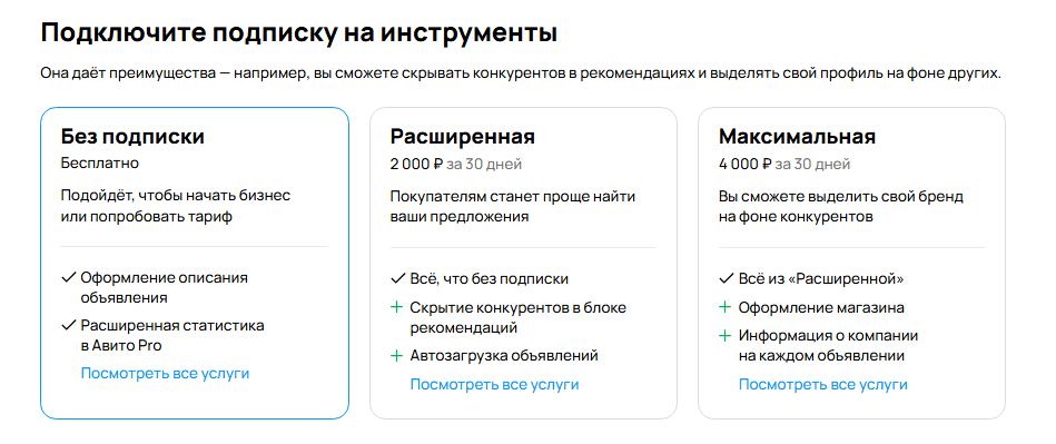тарифы подписок на авито фото