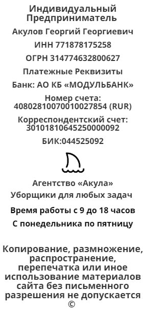 Реквизиты агентства персонала для уборки Акула 1