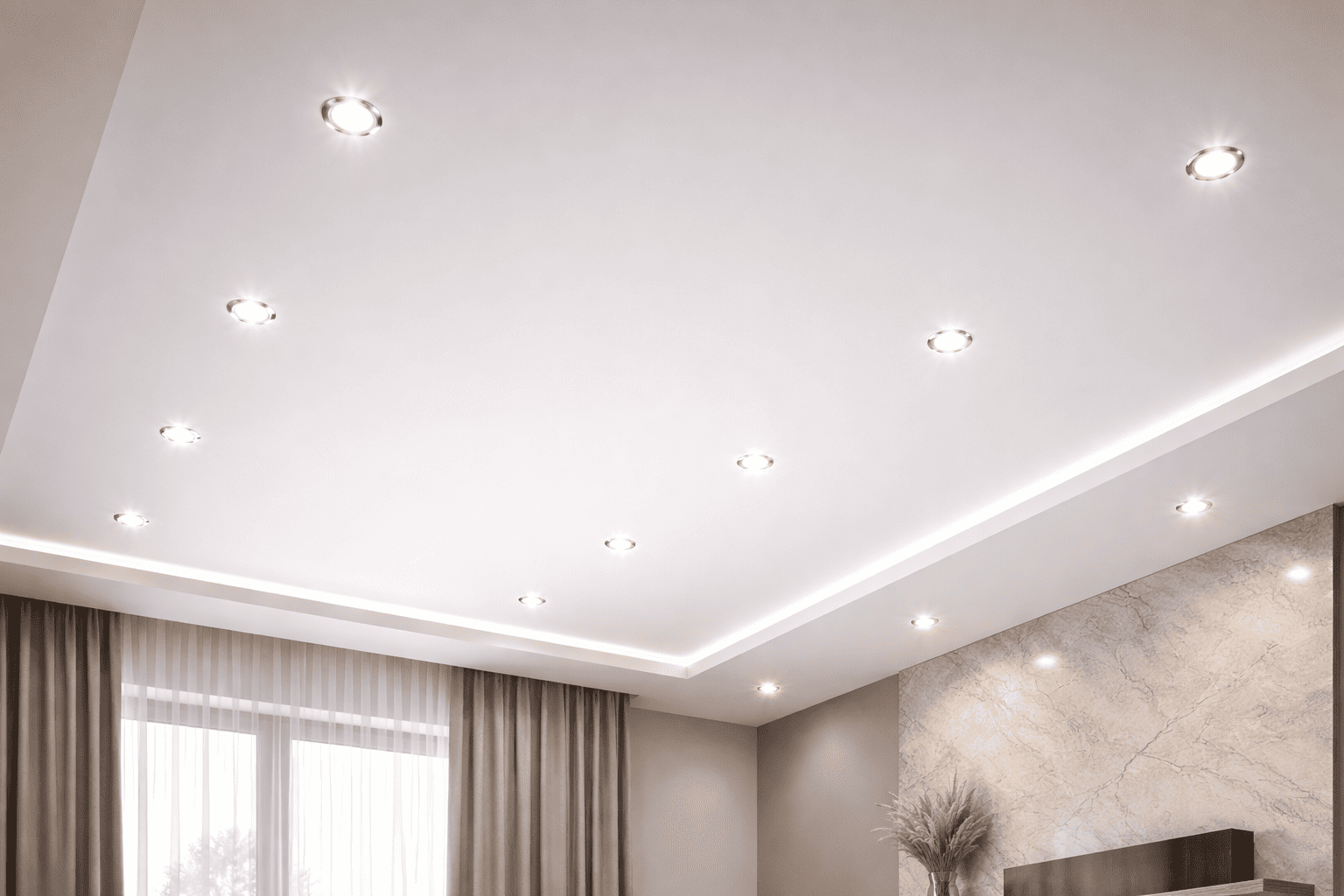 натяжной потолок с точечными светильниками с точечными светильниками