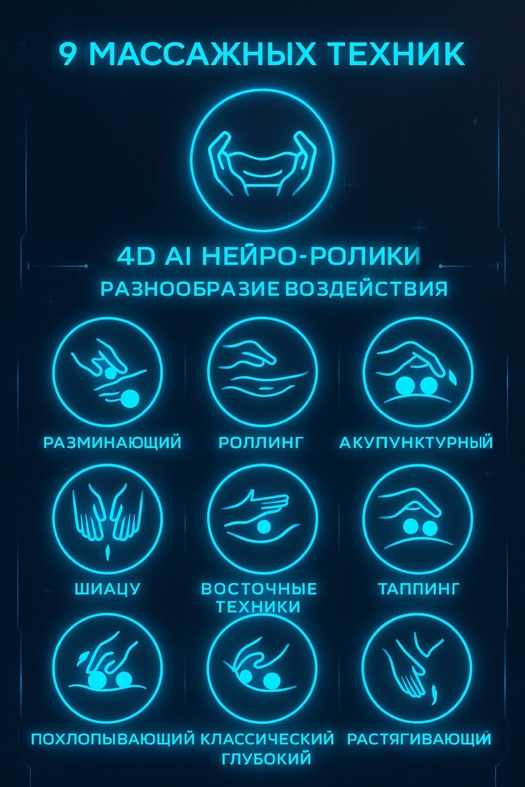 Откройте для себя нейро-ролики и 9 массажных техник в массажном кресле Osari AI3 для полного расслабления и восстановления.