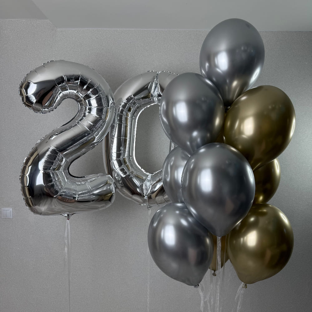 Шары на 20 лет в цвете классика хром