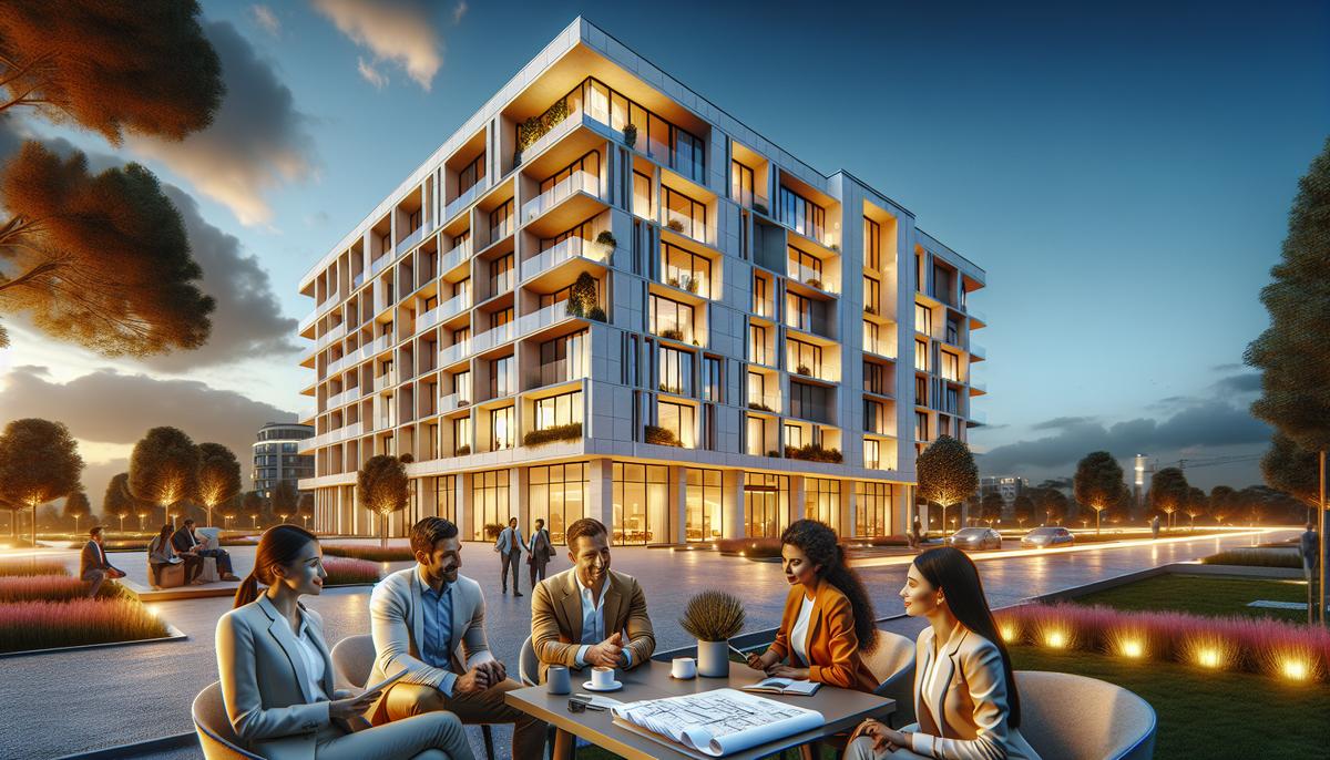 Коммерческое здание в Батуми с видом на прибрежную улицу и вывесками магазинов