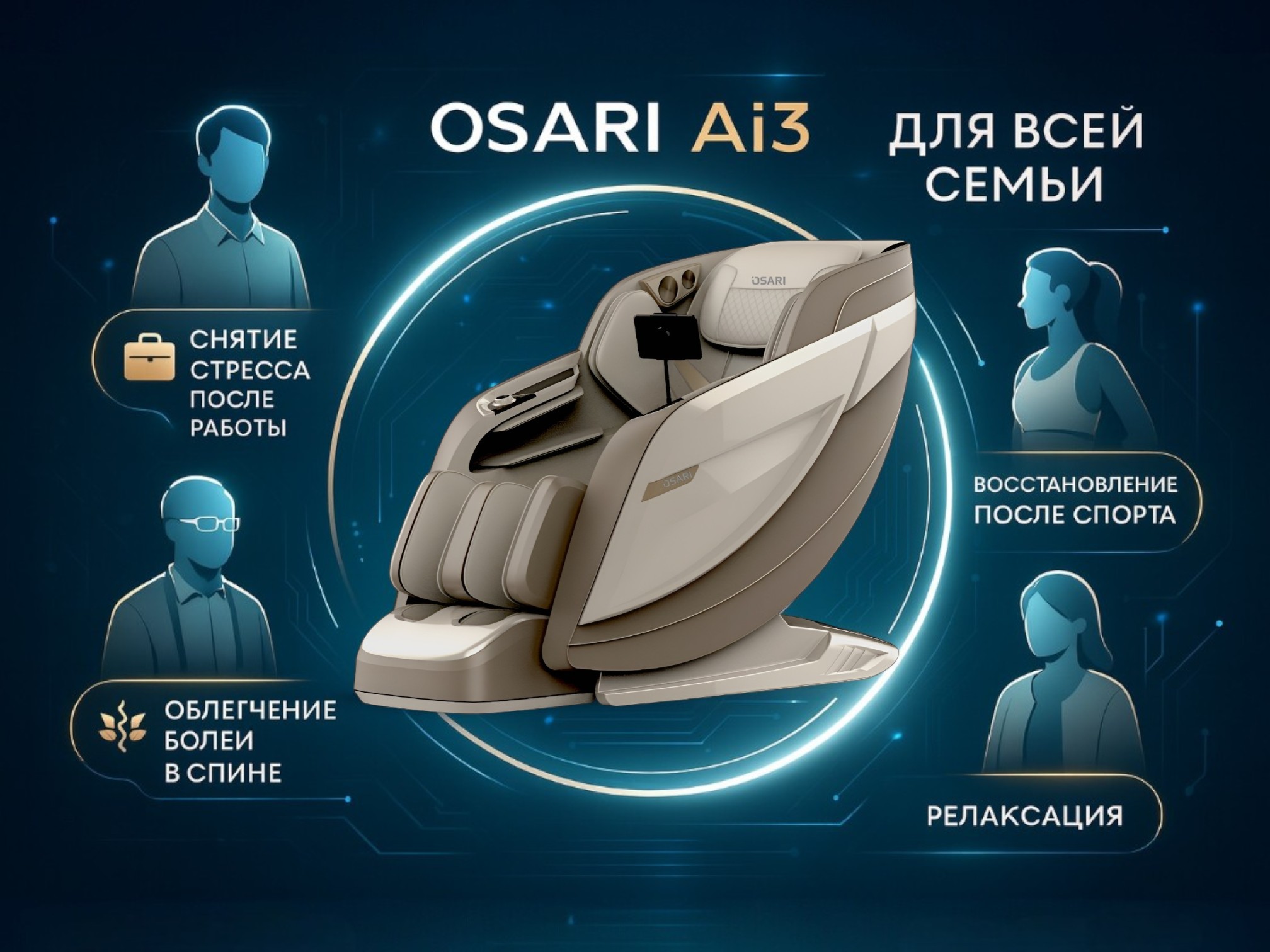 Лучшее массажное кресло OSARI Ai3 для всей семьи — комфорт и релакс дома. Купить по выгодной цене! Подходит для всех возрастов.