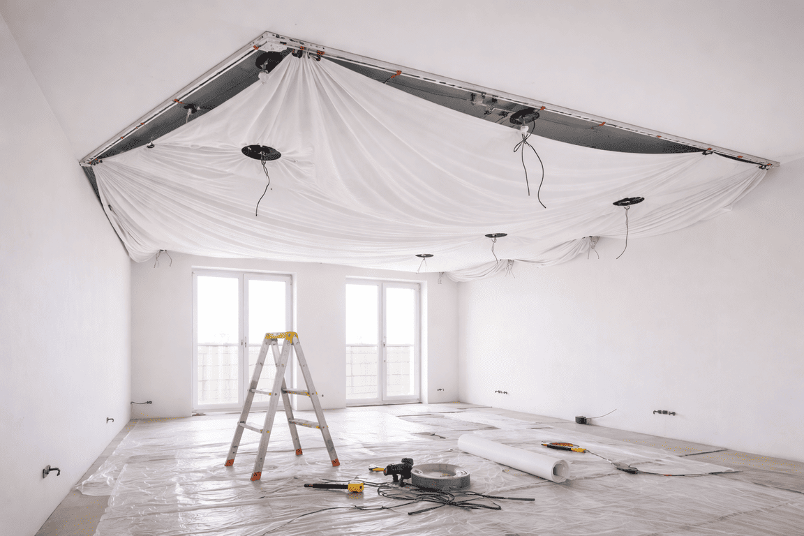 натяжной потолок с точечными светильниками с точечными светильниками