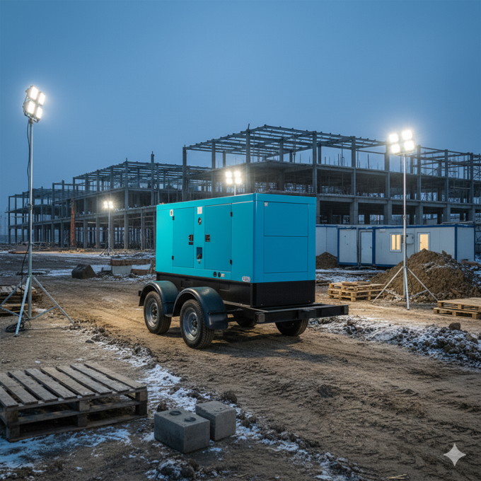 АД-100С на шасси — генератор на стройплощадке