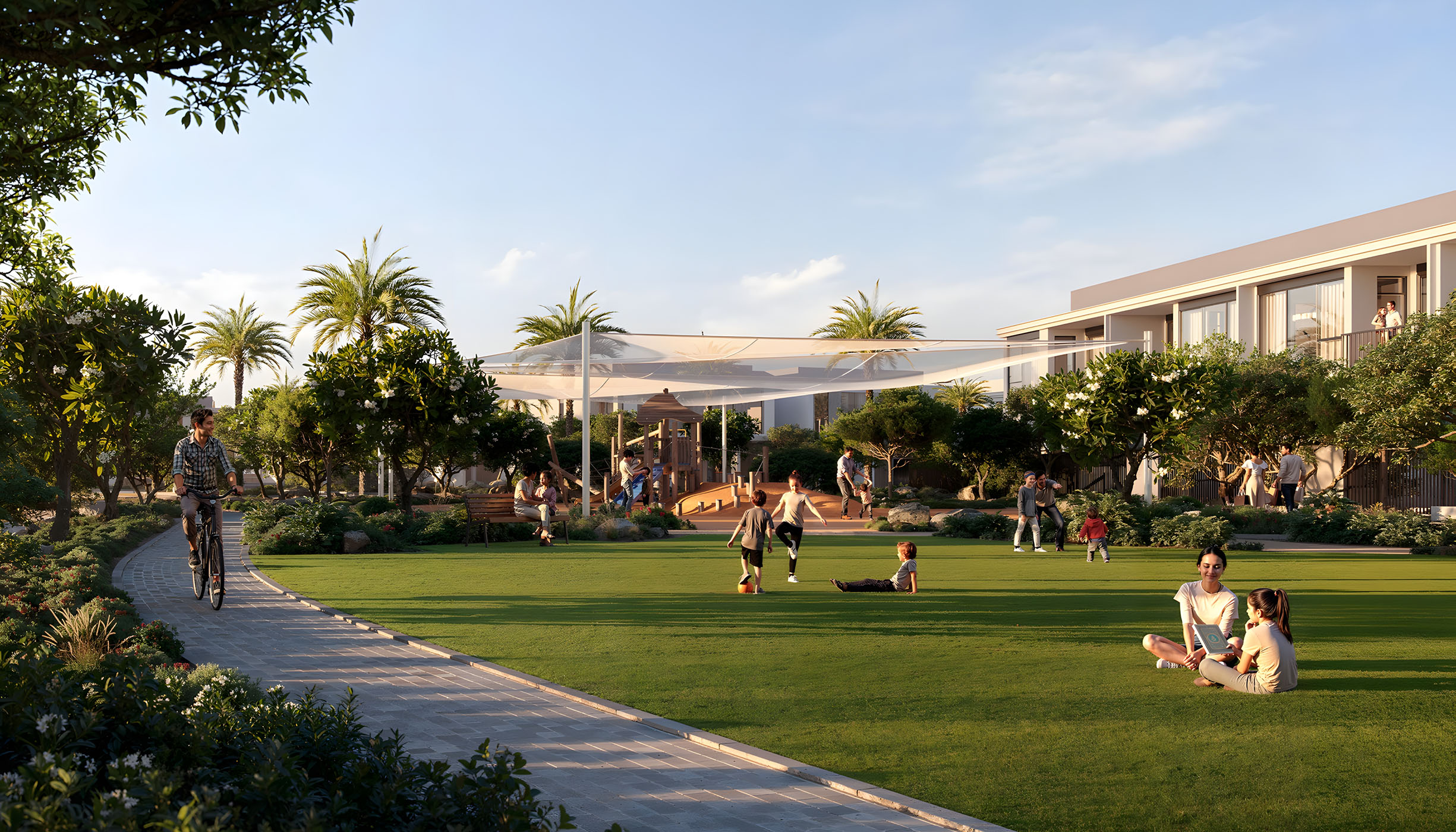 Greenspoint townhouses in Emaar South, Dubai, with recreation space