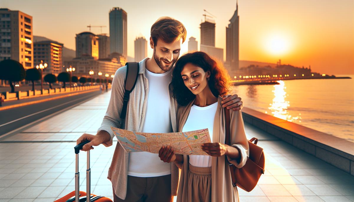 Что нужно знать перед переездом в Батуми Счастливая семья у моря в Батуми с чемоданами и картой города