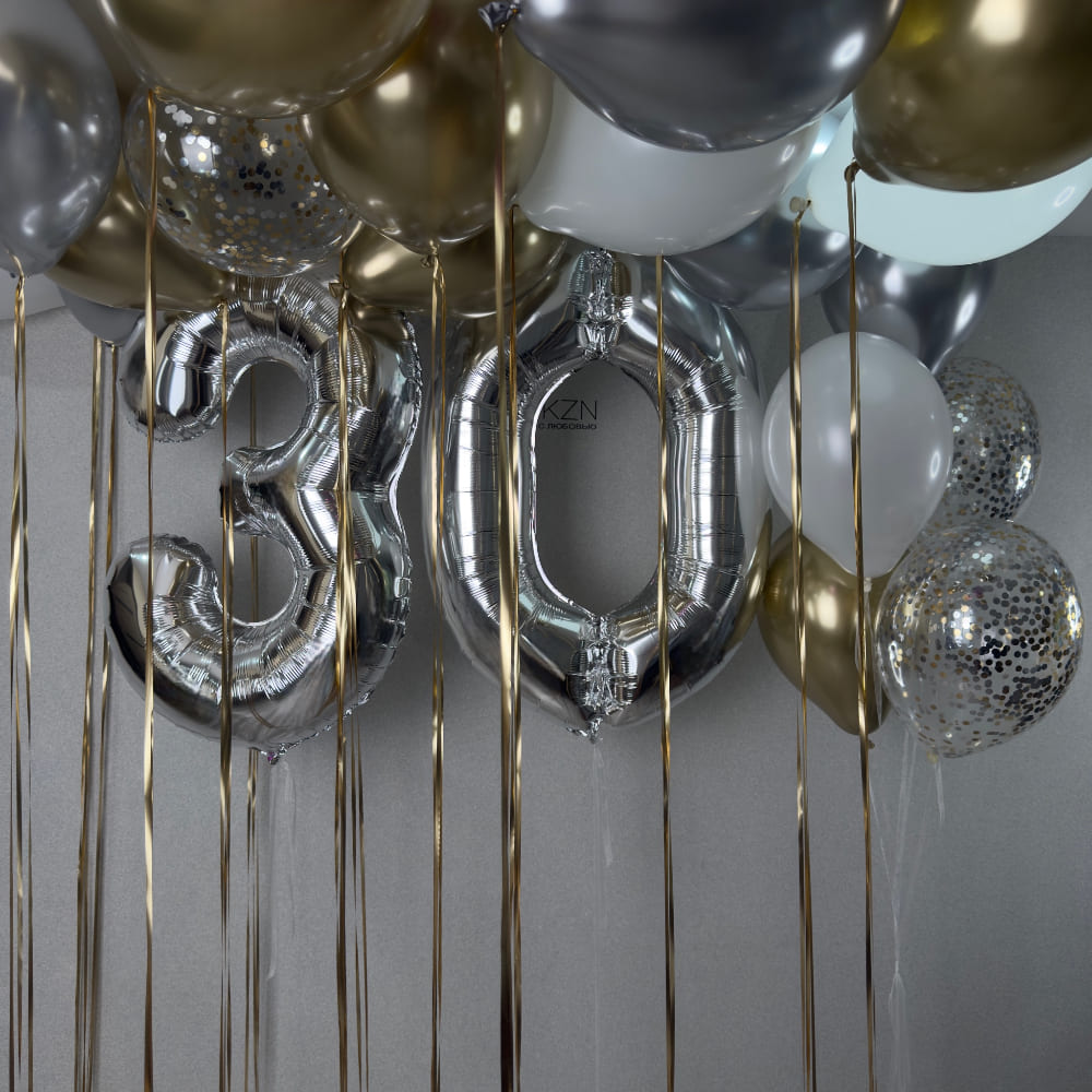 На 30 лет и под потолок Шампань, серебро, белые