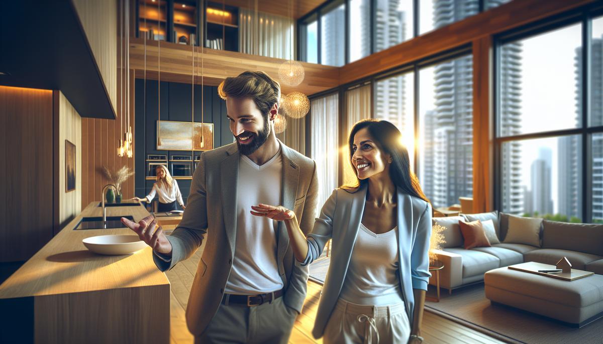 Счастливая пара осматривает квартиру для аренды