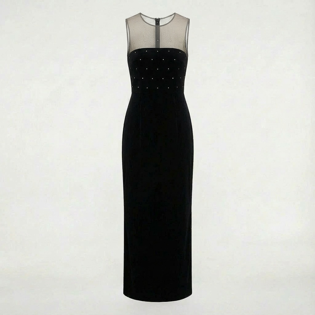 Платье из шёлкового бархата со стразами Top